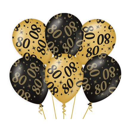 Ballonnen 80 Jaar Goud Zwart 30cm 6st van Paper Dreams koop je bij Partywinkel