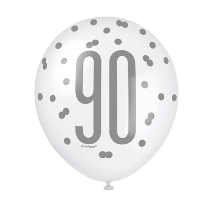 Ballonnen 90 Jaar Stippen Blauw 30cm 6st van Unique koop je bij Partywinkel
