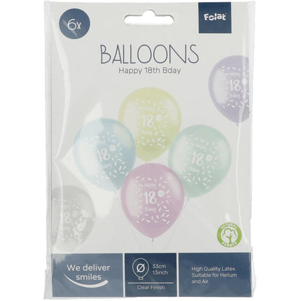 Ballonnen Happy 18Th Bday 33cm 6st van Folat koop je bij Partywinkel