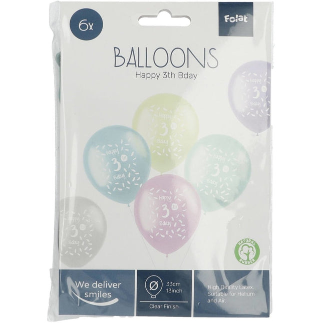 Ballonnen Happy 3Th Bday 33cm 6st van Folat koop je bij Partywinkel