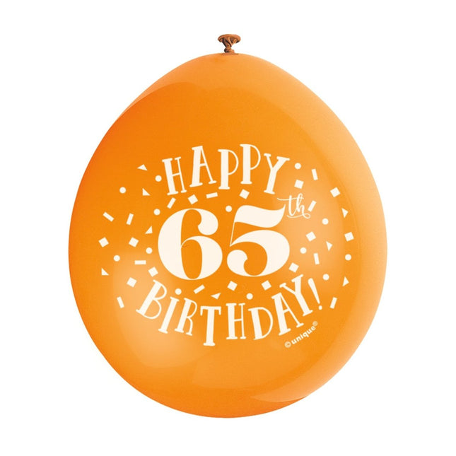 Ballonnen Happy Birthday 65 Jaar 28cm 10st van Unique koop je bij Partywinkel