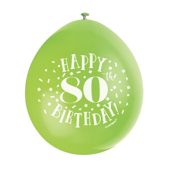 Ballonnen Happy Birthday 80 Jaar 28cm 10st van Unique koop je bij Partywinkel