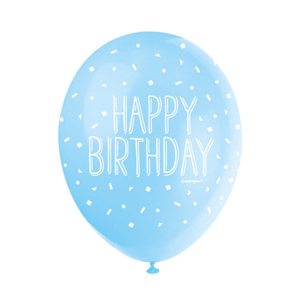 Ballonnen Happy Birthday Confetti Blauw 30cm 5st van Unique koop je bij Partywinkel