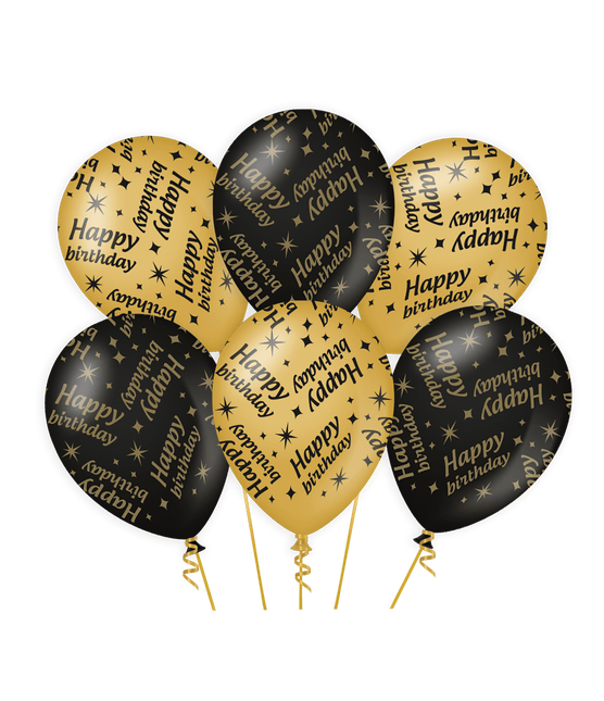 Ballonnen Happy Birthday Goud Zwart 30cm 6st van Paper Dreams koop je bij Partywinkel