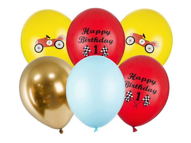 Ballonnen Happy Birthday Race Mix 30cm 6st van Partydeco koop je bij Partywinkel