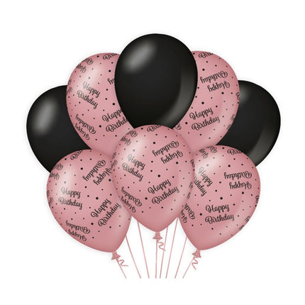 Ballonnen Happy Birthday Rose Zwart 30cm 8st van Paper Dreams koop je bij Partywinkel