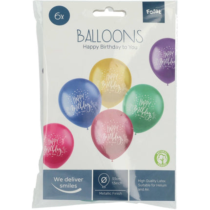 Ballonnen Happy Birthday To You Gekleurd 33cm 6st van Folat koop je bij Partywinkel