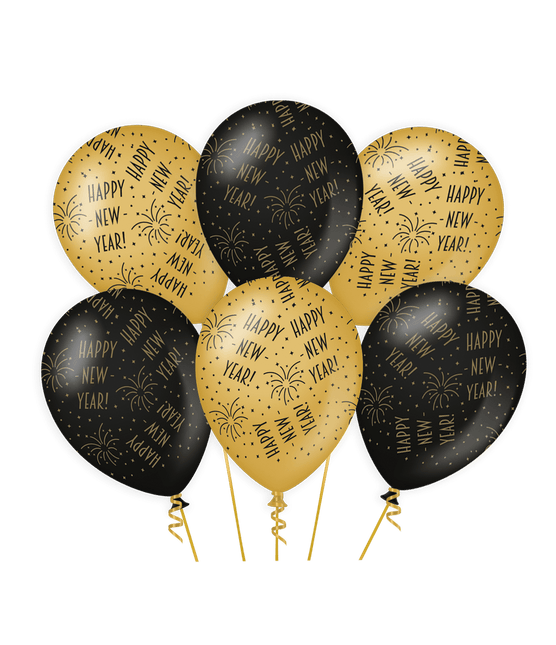 Ballonnen Happy New Year Goud Zwart 30cm 6st van Paper Dreams koop je bij Partywinkel