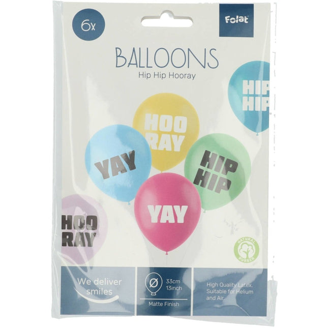 Ballonnen Hip Hip Hooray 33cm 6st van Folat koop je bij Partywinkel