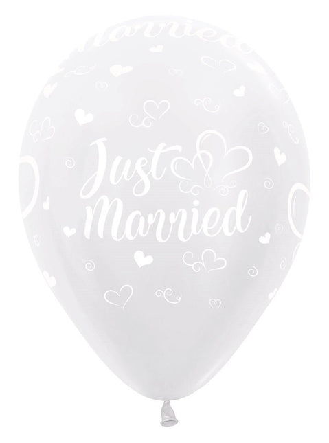 Ballonnen Just Married Hearts Pearl White 30cm 25st van Sempertex koop je bij Partywinkel