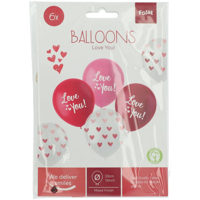 Rood Roze Ballonnen Love You! 33cm 6st van Folat koop je bij Partywinkel