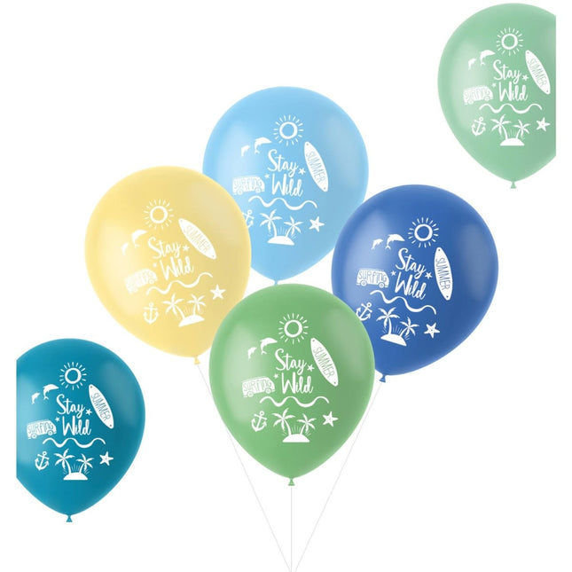 Ballonnen Pastel 'Stay Wild' Surf Meerkleurig 33cm - 6 stuks van Folat koop je bij Partywinkel