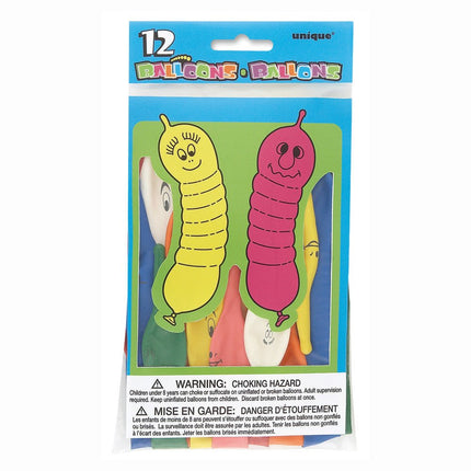 Ballonnen Wormen Gekleurd 22cm 12st van Unique koop je bij Partywinkel
