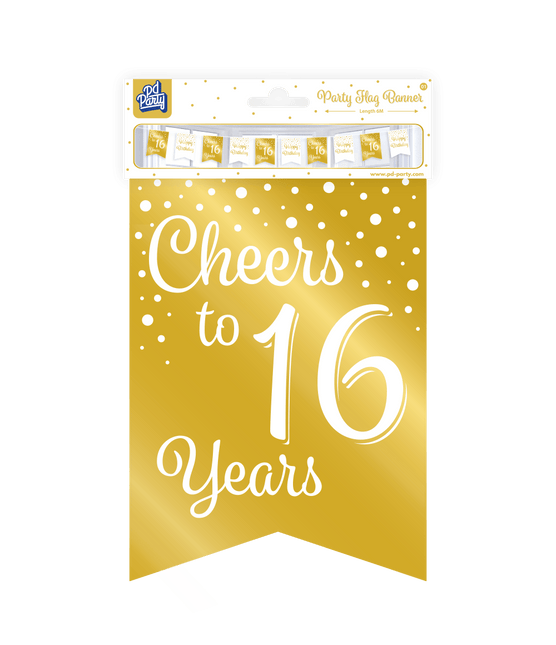 Banner 16 Jaar Goud Wit 6m van Paper Dreams koop je bij Partywinkel