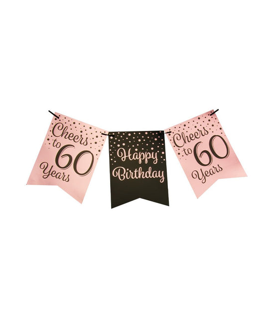 Banner 60 Jaar Roze Zwart 6m van Paper Dreams koop je bij Partywinkel