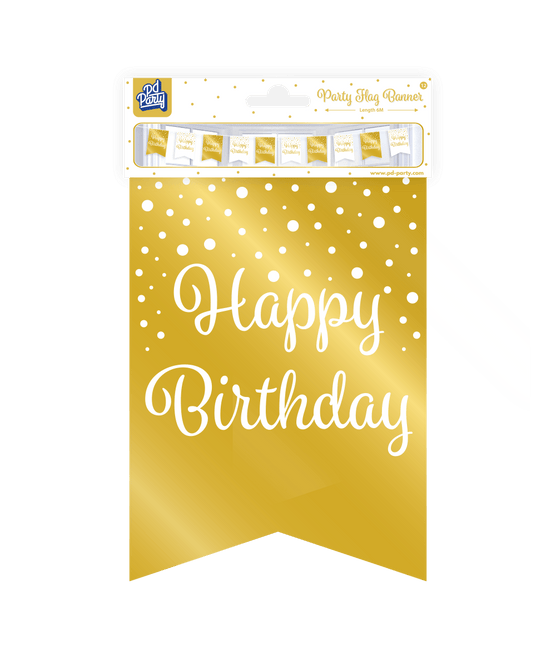 Banner Happy Birthday Goud Wit 6m van Paper Dreams koop je bij Partywinkel