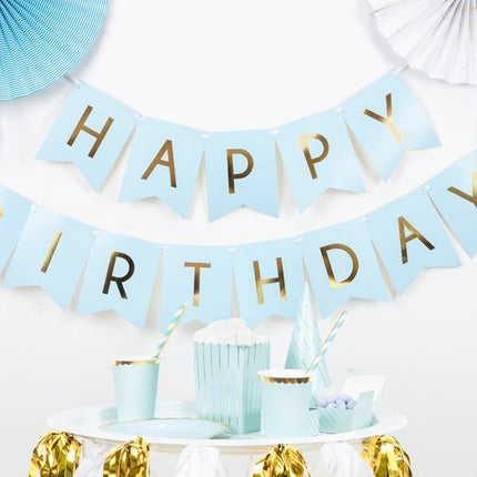 Banner Happy Birthday Lichtblauw 1,75m van Partydeco koop je bij Partywinkel