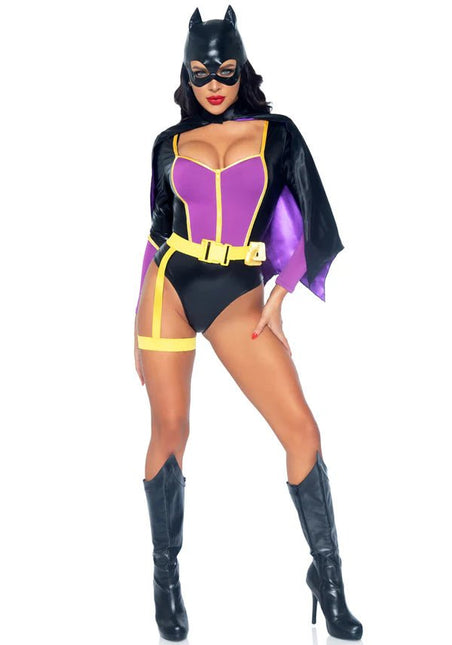 Batgirl Kostuum Zwart Paars Dames Bodysuit Leg Avenue van Leg Avenue koop je bij Partywinkel