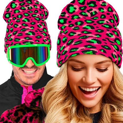 Beanie Luipaard Neon Roze van Widmann koop je bij Partywinkel