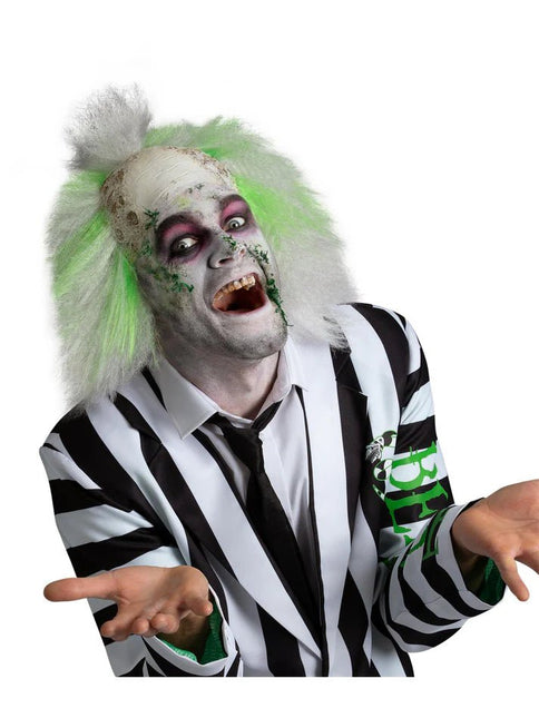 Beetlejuice Pruik met Latex Kale Kop van Smiffys koop je bij Partywinkel