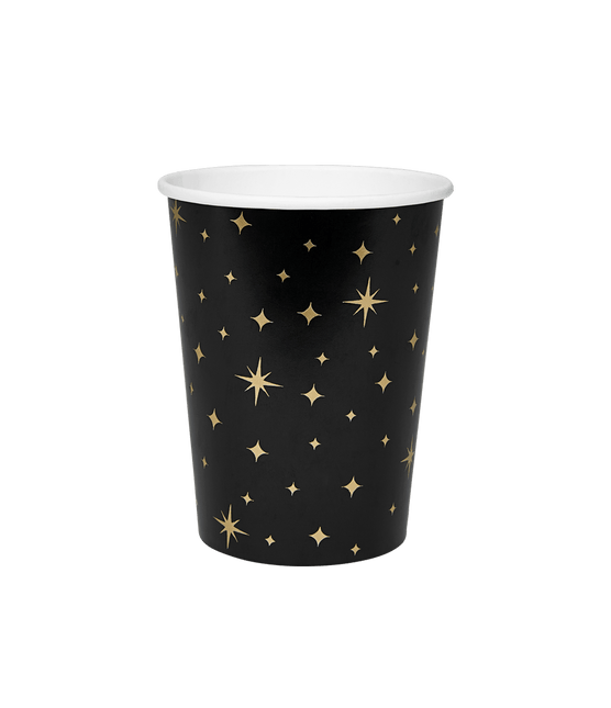 Bekers Gouden Sterren Zwart 13cm 8st van Paper Dreams koop je bij Partywinkel