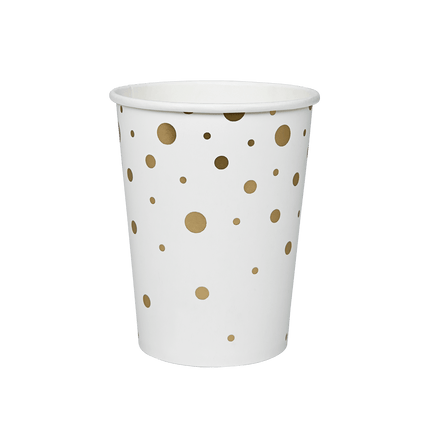 Bekers Gouden Stippen Wit 13cm 8st van Paper Dreams koop je bij Partywinkel