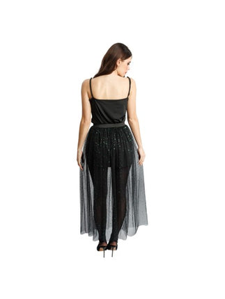 Tule Rok -naisten vaatteet, mustat ja vihreillä paljeteilla