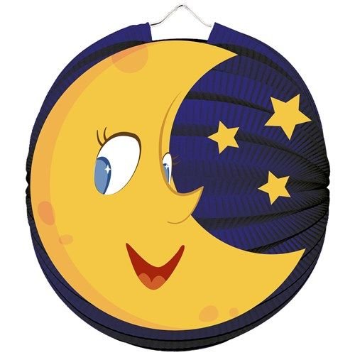 Blauw Gele Lampion Maan En Sterren 23cm van Haza Witbaard koop je bij Partywinkel