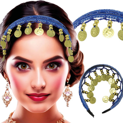 Blauw Gouden Hoofdband Munten van Fiestas Guirca koop je bij Partywinkel