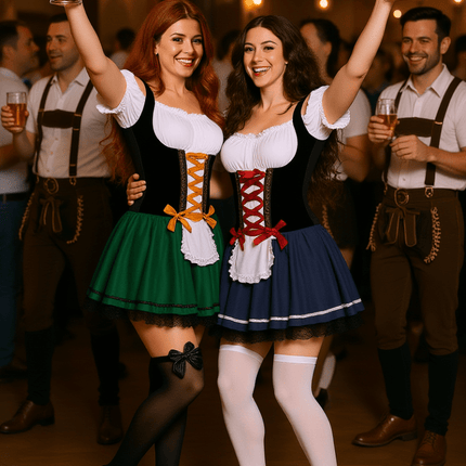 Blauw Witte Dirndl Jurk Oktoberfest Linda van Partychimp koop je bij Partywinkel