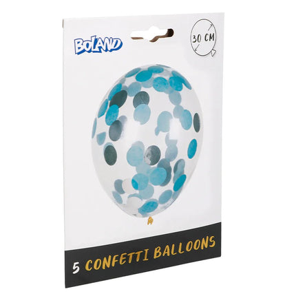 Blauw Zilveren Confetti Ballonnen 30cm 5st van Boland koop je bij Partywinkel