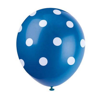 Blauwe Ballonnen Witte Stippen 30cm 6st van Unique koop je bij Partywinkel