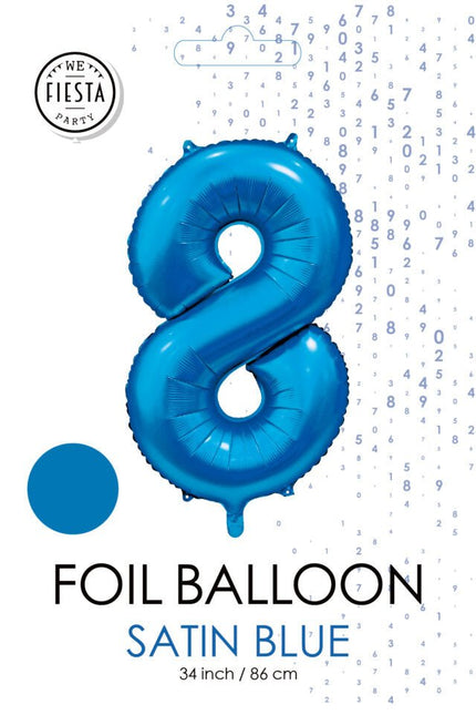 Blauwe Cijfer Ballon 8 Jaar Glans 86cm van WeFiesta koop je bij Partywinkel