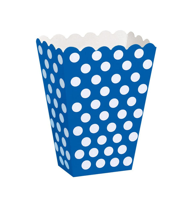 Blauwe Popcorn Bakjes Witte Stippen 13,7cm van Unique koop je bij Partywinkel
