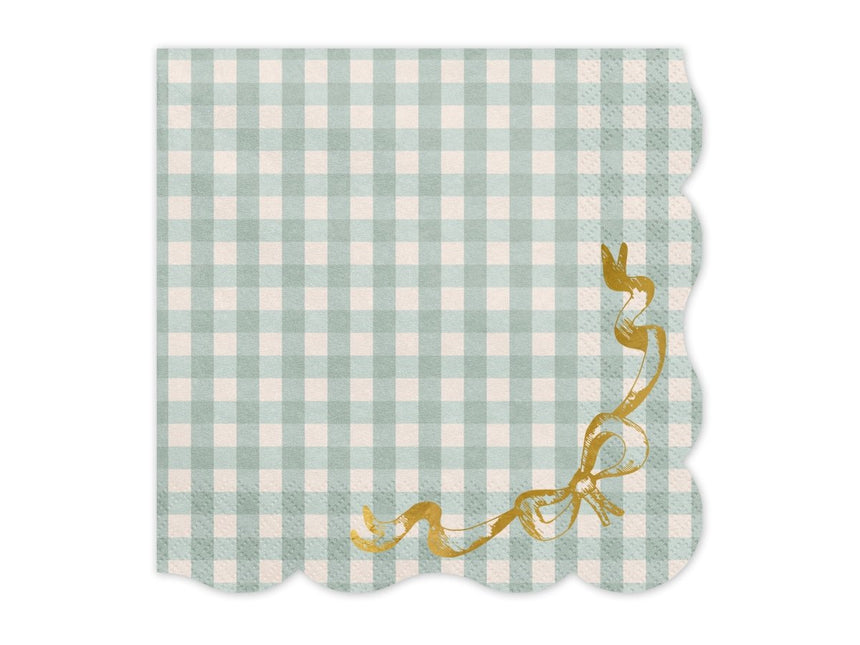 Blauwe Servetten Ruit Met Strik 33cm 12st van Partydeco koop je bij Partywinkel