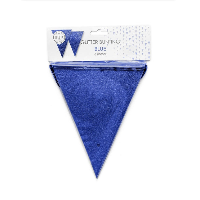 Blauwe Vlaggenlijn Glitter 6m van WeFiesta koop je bij Partywinkel