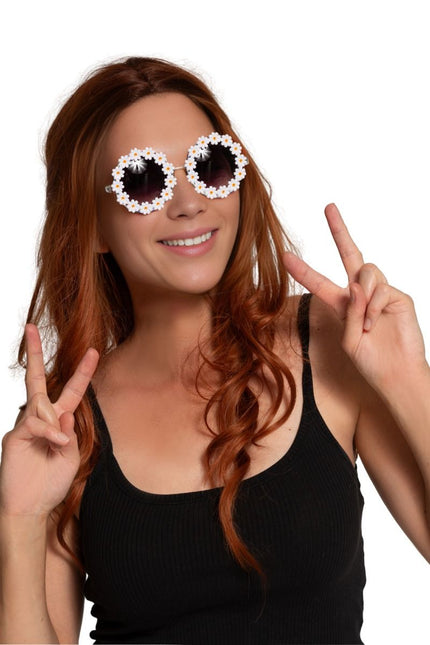 Bloemen Bril Wit van Partychimp koop je bij Partywinkel