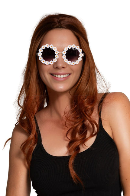 Bloemen Bril Wit van Partychimp koop je bij Partywinkel