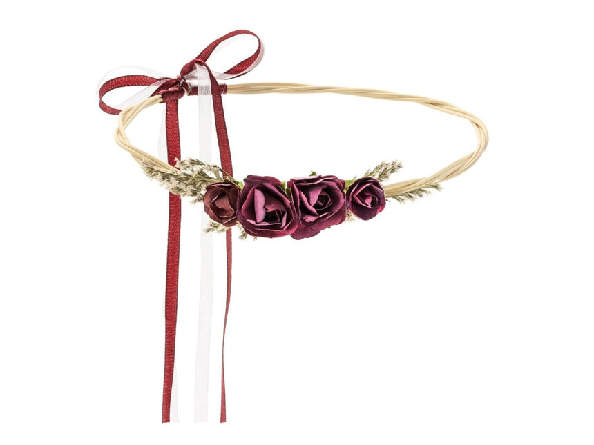Bloemen Haarband Bordeaux Rood van Partydeco koop je bij Partywinkel