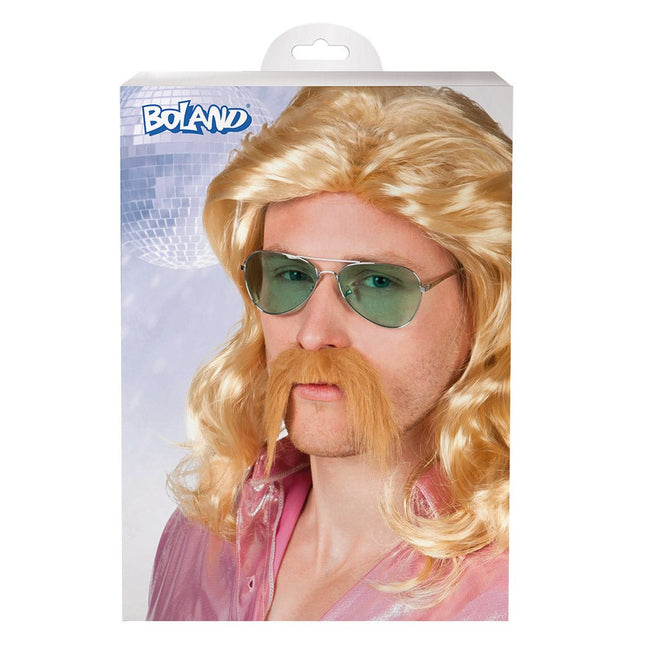 Blonde Pruik Barry Met Snor van Boland koop je bij Partywinkel