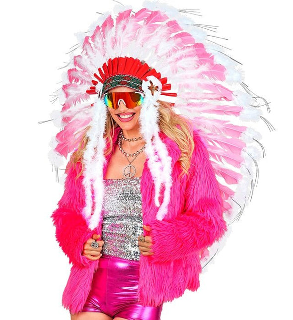 Bontjas Pluche Dames Neon Roze van Widmann koop je bij Partywinkel