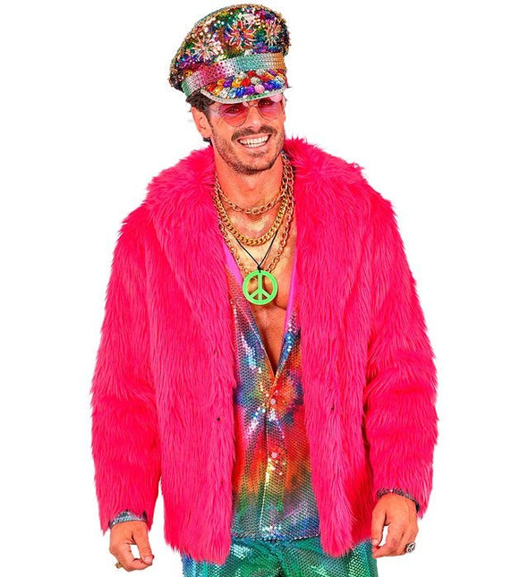 Bontjas Pluche Neon Roze van Widmann koop je bij Partywinkel