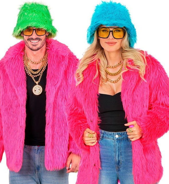 Bontjas Pluche Neon Roze van Widmann koop je bij Partywinkel