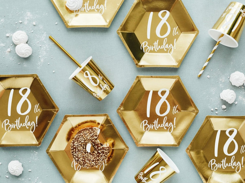 Borden 18 Jaar Goud 20cm 6st van Partydeco koop je bij Partywinkel