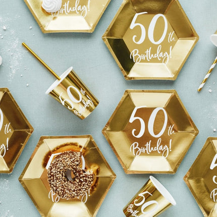 Borden 50 Jaar Goud 20cm 6st van Partydeco koop je bij Partywinkel