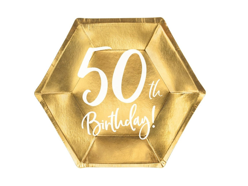 Borden 50 Jaar Goud 20cm 6st van Partydeco koop je bij Partywinkel