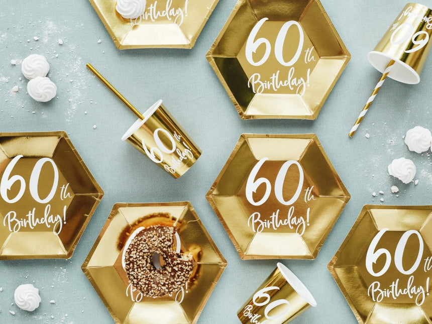 Borden 60 Jaar Goud 20cm 6st van Partydeco koop je bij Partywinkel