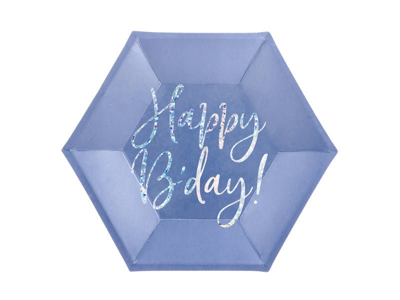 Borden Happy B'Day Blauw 20cm 6st van Partydeco koop je bij Partywinkel