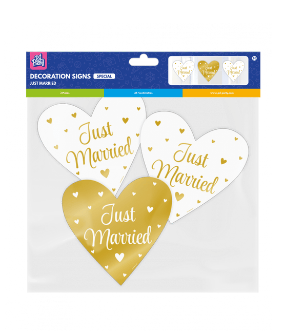 Bruiloft Wanddecoratie Just Married 25cm 3 delig van Paper Dreams koop je bij Partywinkel