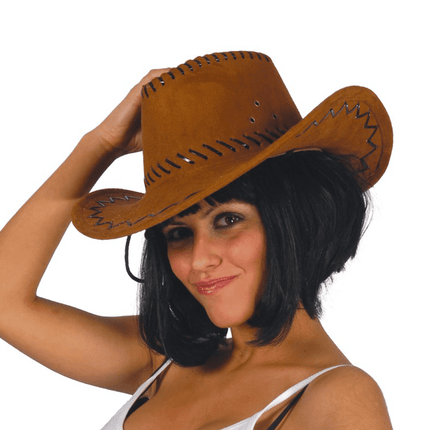 Bruine Cowboy Hoed Bruin Dames Leer van Fiestas Guirca koop je bij Partywinkel